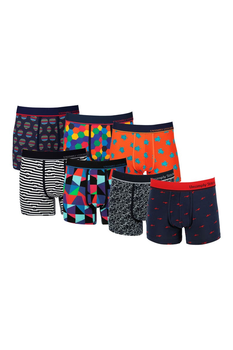 7-Pack Assorted Stretch Cotton Trunks, Main, color, BLUE MULTI