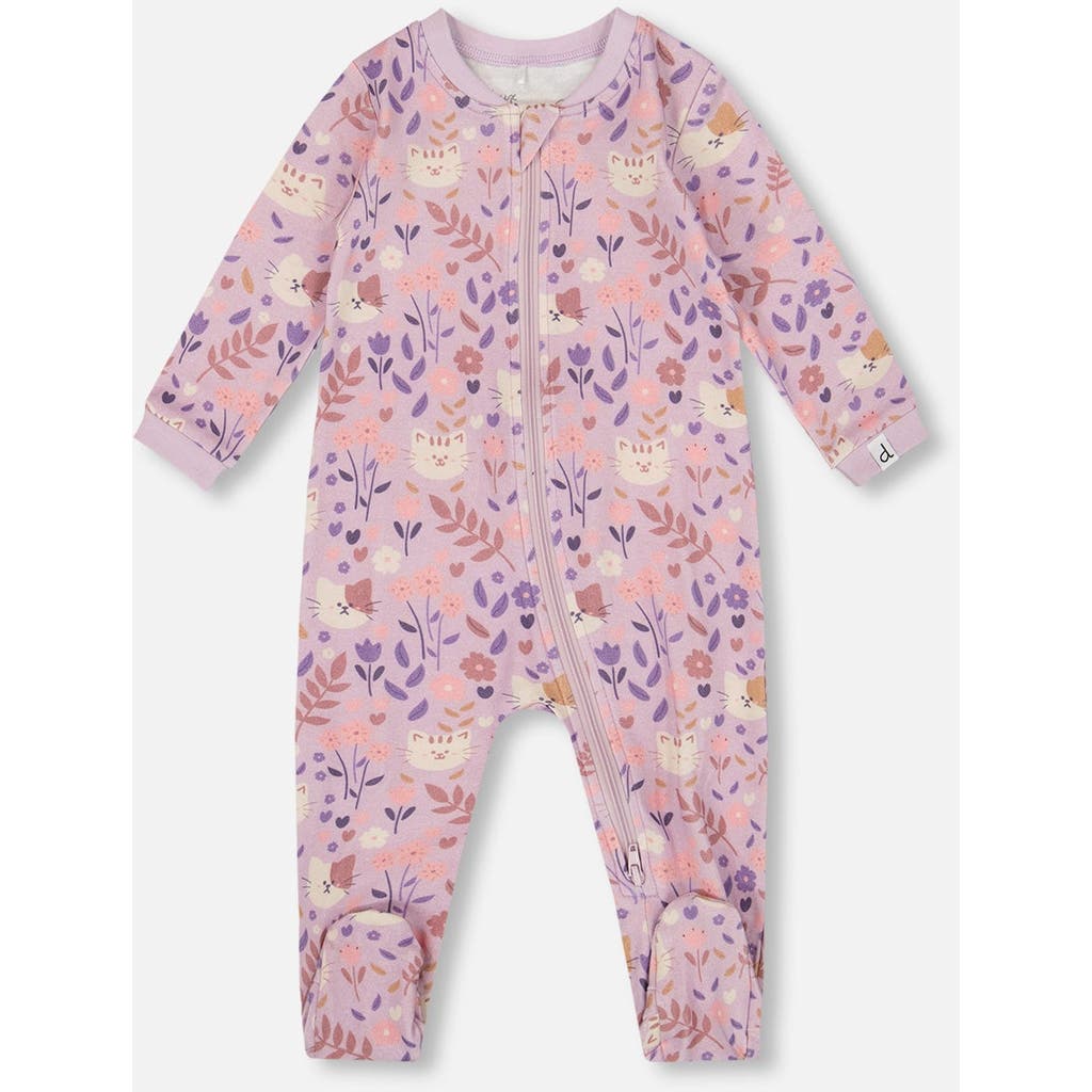 Deux Par Deux One-piece Organic Cotton Pajama Cat In Multi