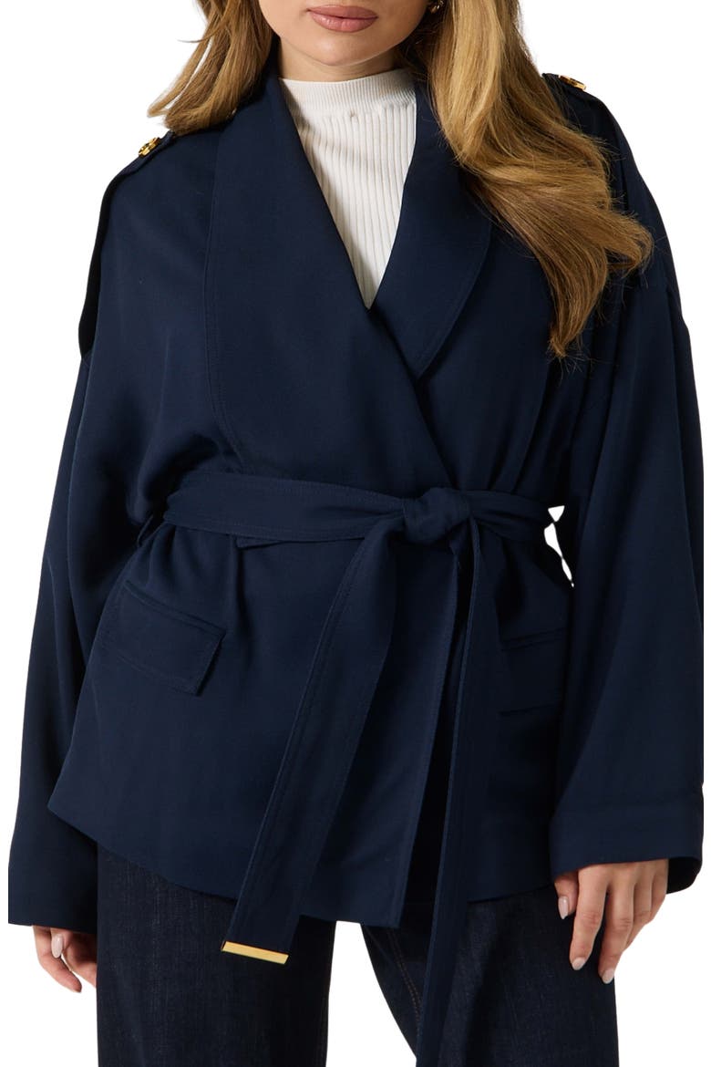Abby Belted Wool Wrap Jacket, Main, color, MEDIUM BLUE