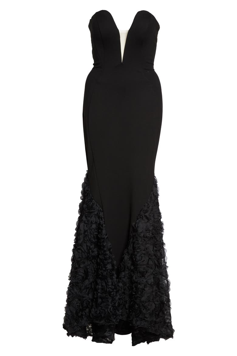Strapless Bustier Rosette Gown, Alternate, color, BLACK