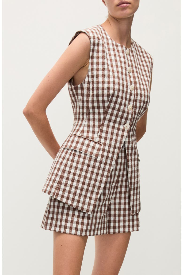 Lois Gingham Seersucker Cutaway Vest, Alternate, color, LIGHT CHICKORY DOVE