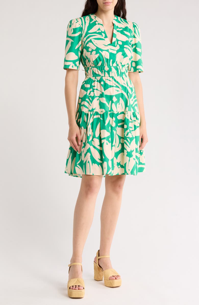 Eliza J Short Sleeve Cotton Fit & Flare Dress, Main, color, 