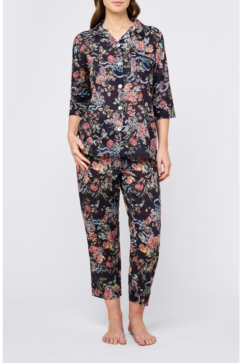 Layla Floral Crop Cotton Voile Pajamas, Main, color, NAVY