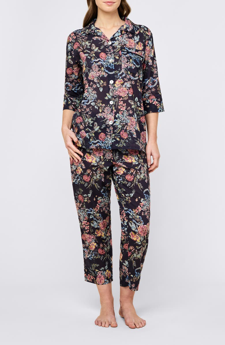 Papinelle Layla Floral Crop Cotton Voile Pajamas, Main, color, Navy