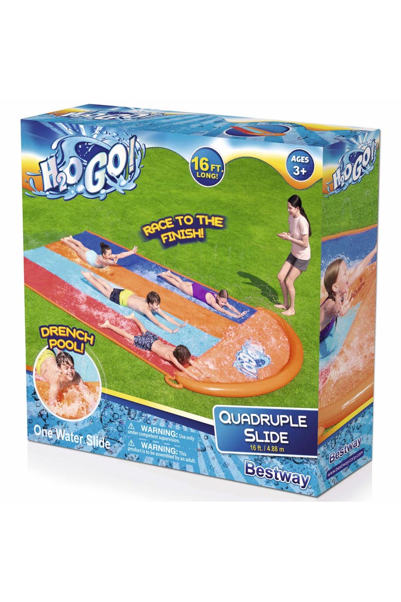 16' Quadruple Inflatable Water Slide With Splash Landing, Alternate, color, Multicolored