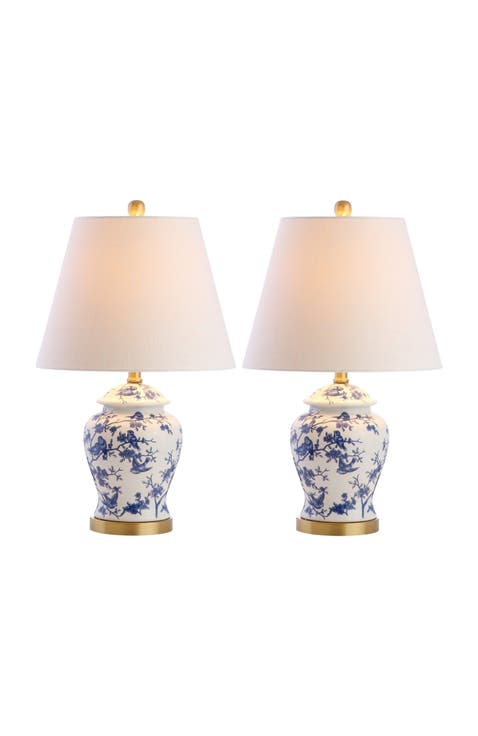 Penelope 22" French Country Cottage Ceramic/Iron Chinoiserie Ginger Jar LED Table Lamp (Set of 2)
