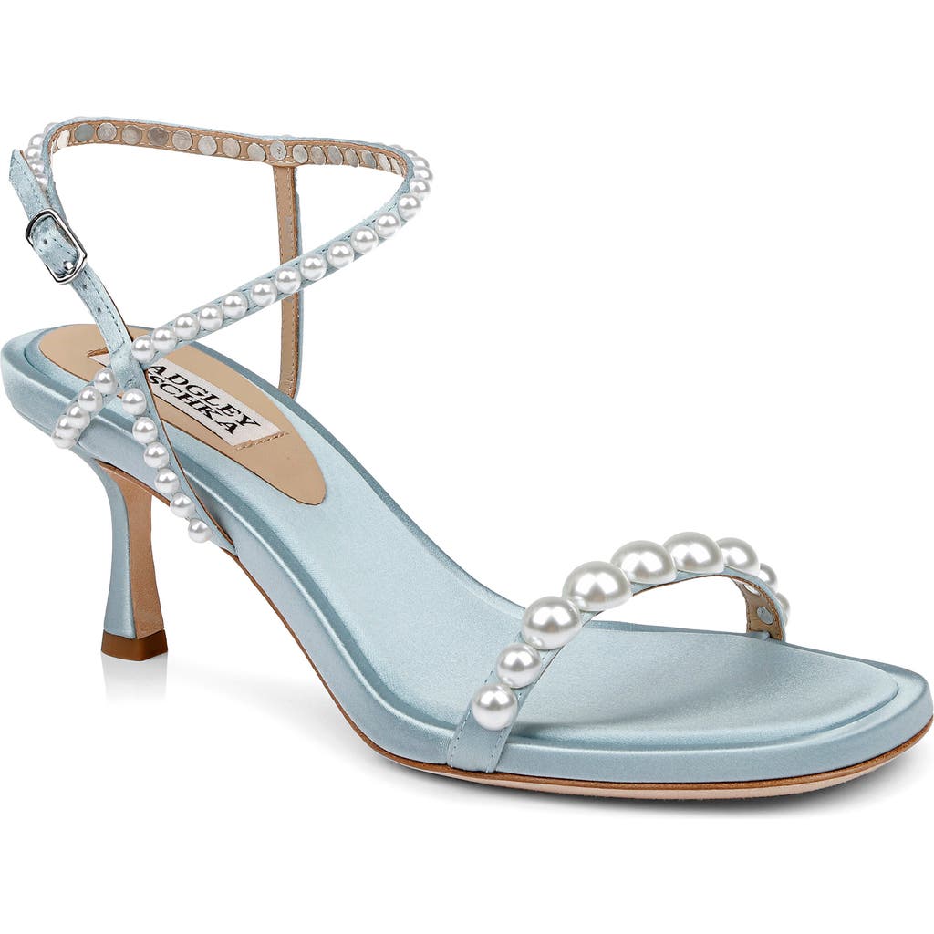 Badgley Mischka Collection Jolie Ankle Strap Sandal in Mist Blue Satin