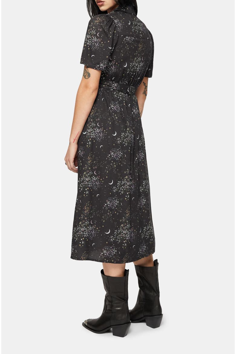 Peaseblossom Celestial Midi Shirt Dress, Alternate, color, Black