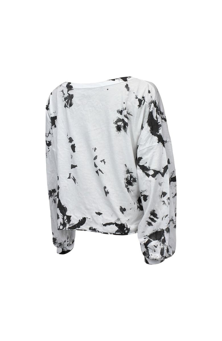 Majestic Threads Women's Majestic Threads White/Black Brooklyn Nets Aquarius Tie-Dye Cropped V-Neck Long Sleeve T-Shirt, Alternate, color, Black