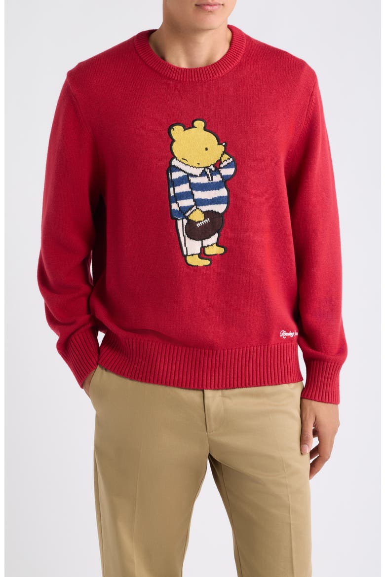 Rugby Pooh Cotton & Wool Crewneck Sweater, Main, color, RED