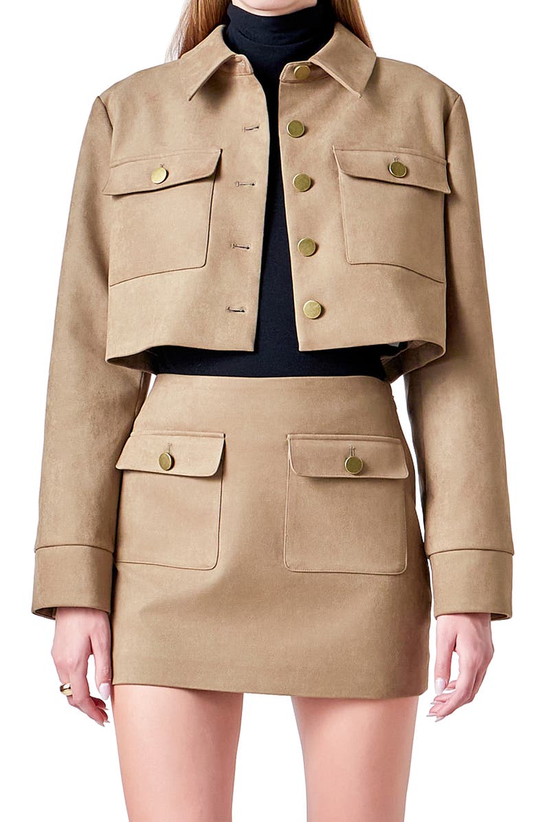 Endless Rose Faux Suede Crop Jacket, Alternate, color, Olive