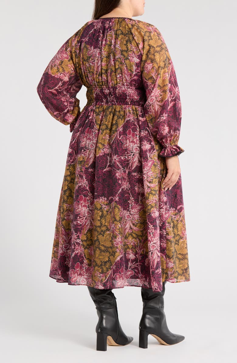 Chelsea28 Long Sleeve Smocked Bodice Midi Dress, Alternate, color, Purple- Yellow Paisley Patch