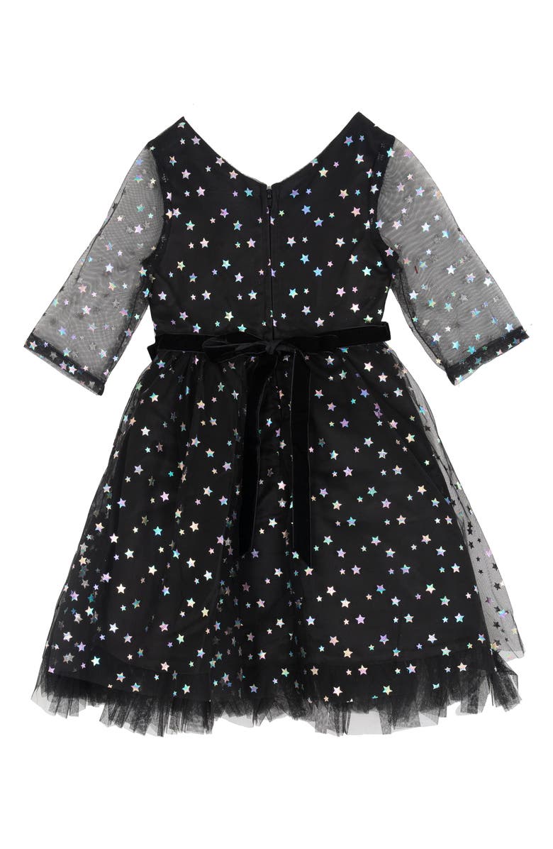 Rare Editions Kids' Foil Stars Mesh Party Dress, Alternate, color, Black