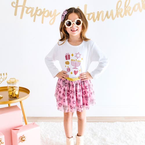 Sweet Wink Hanukkah Doodle Long Sleeve Shirt In White