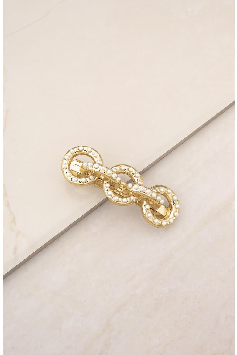 Imitation Pearl Barrette, Alternate, color, GOLD