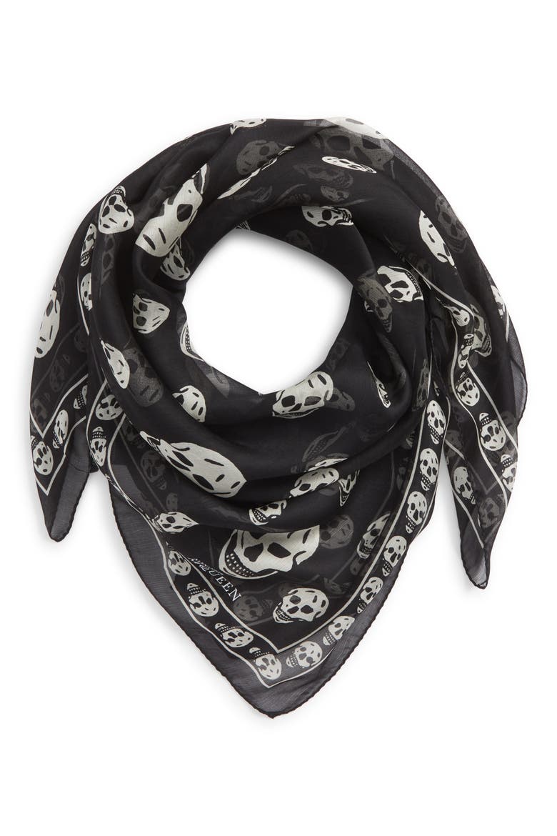 Alexander McQueen Skull Foulard Silk Scarf, Alternate, color, BLACK/ IVORY