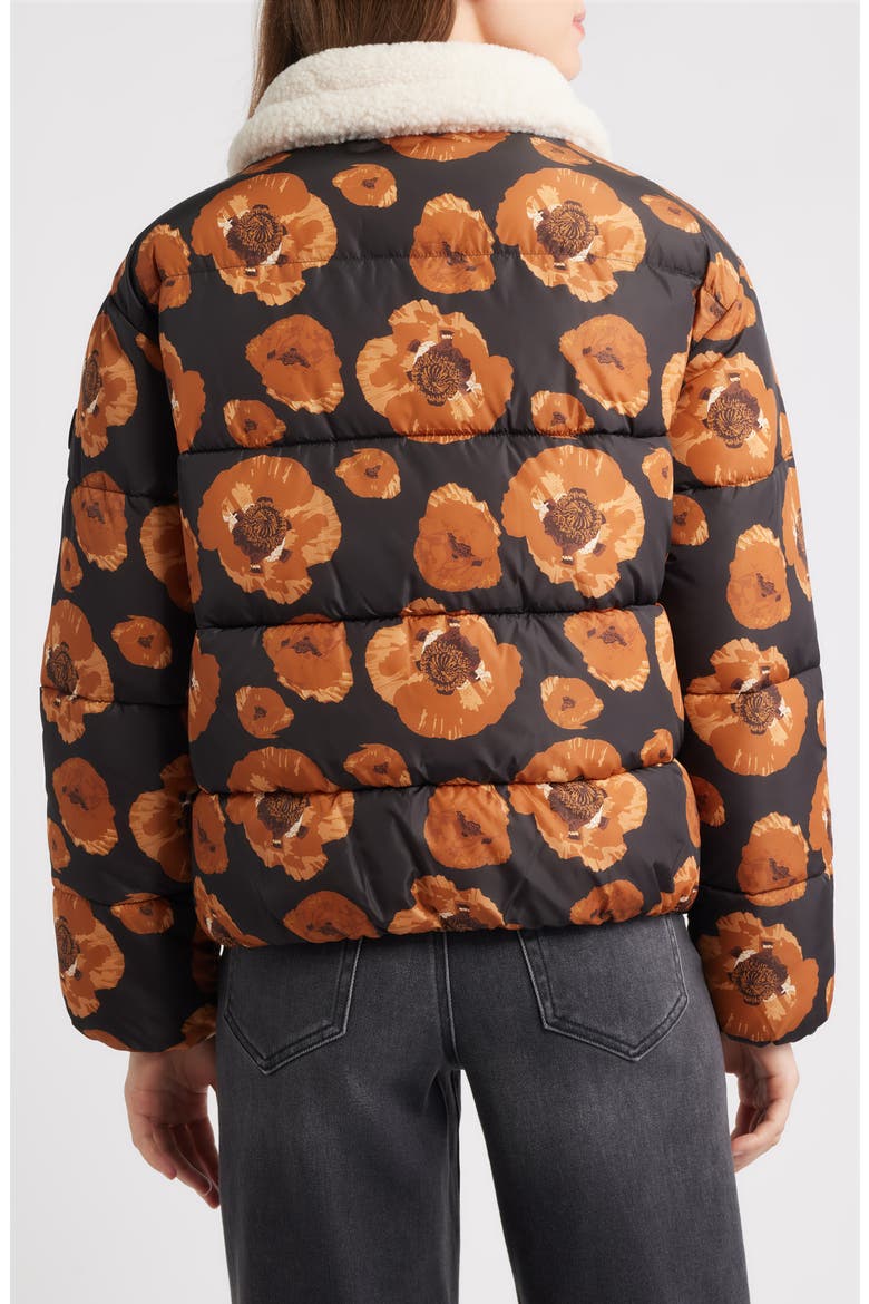 Sugar Water Resistant Floral Puffer Jacket with High Pile Fleece Trim, Alternate, color, MACRO BEIGE/BROWN FLOWERS