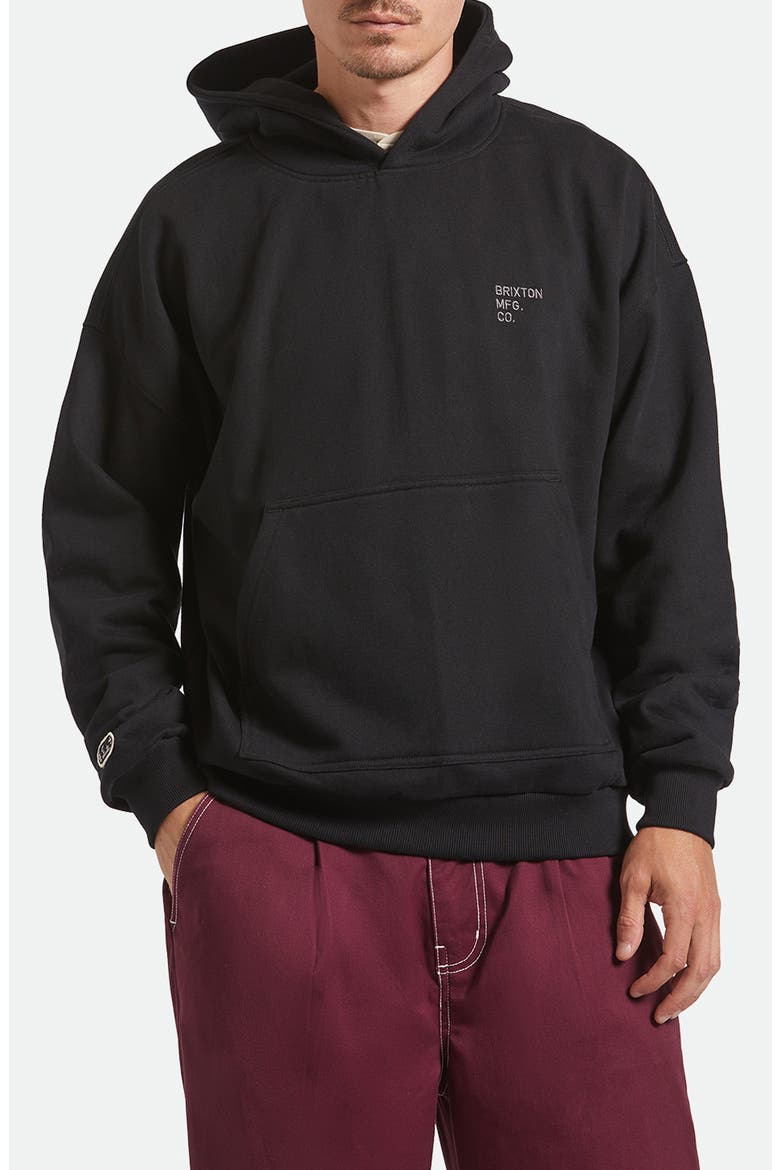 Oversize Embroidered Logo Heavyweight Hoodie, Main, color, BLACK
