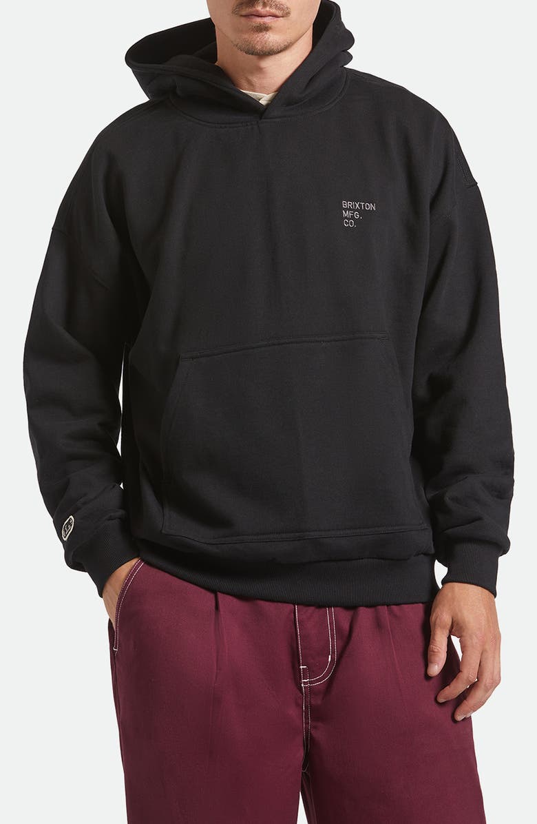 Brixton Oversize Embroidered Logo Heavyweight Hoodie, Main, color, Black