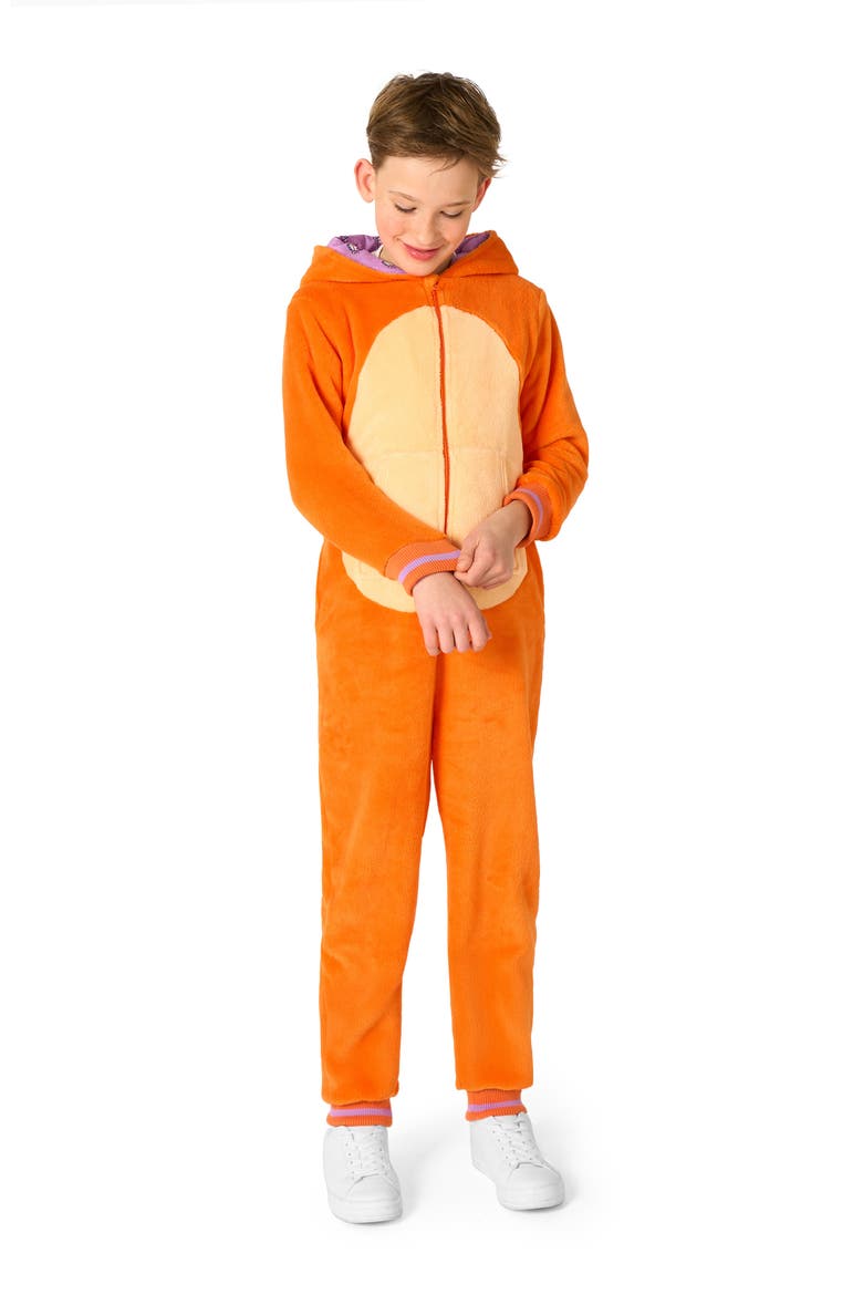 Kids' Orange Cat One Piece Hooded Jumpsuit, Alternate, color, ORANGE