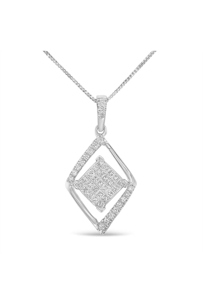 10k White Gold 1/3 Cttw Diamond Double Triangle 18" Pendant Necklace, Main, color, White