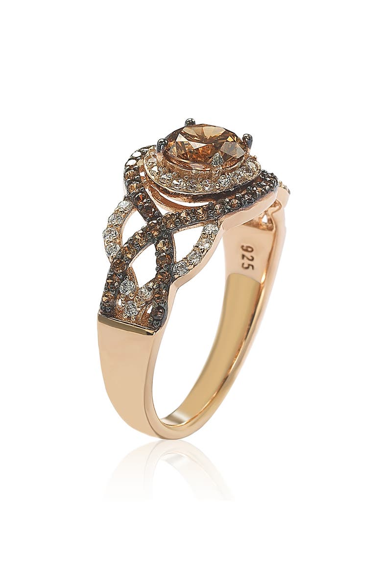 SUZY LEVIAN Rose-Tone Sterling Silver Brown & White CZ Crossover Bridal Ring, Alternate, color, 