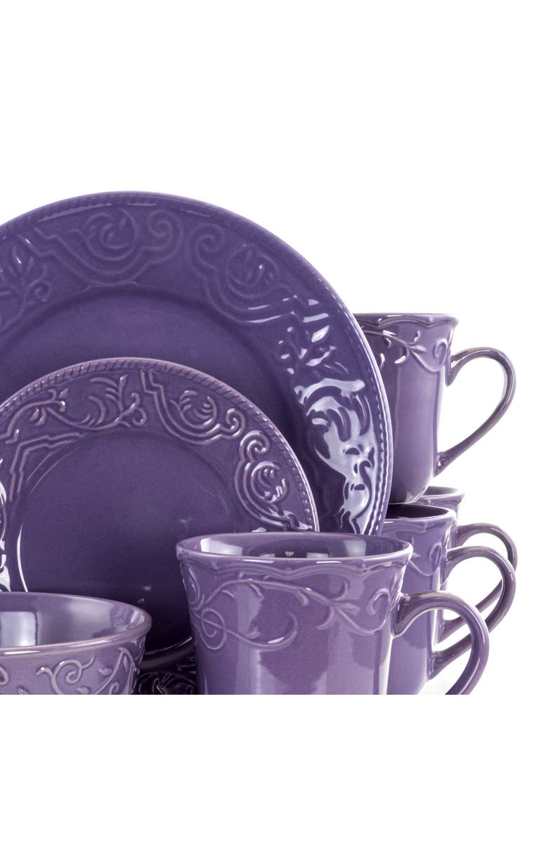 Elama Lilac Fields 16-Piece Dinnerware Set, Alternate, color, Purple