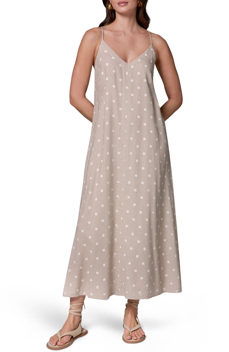 Donna Karan New York Polka Dot Linen Blend Dress, Main, color, Sandstone Di