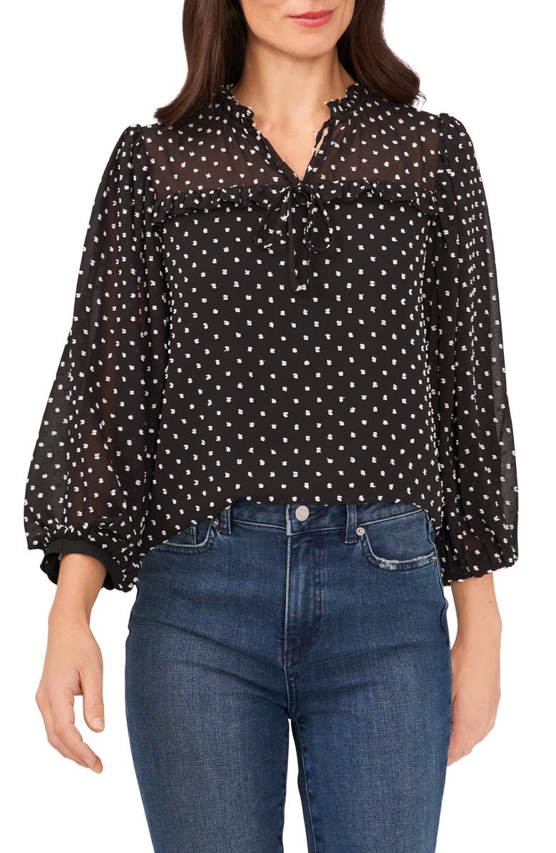 CeCe Clip Dot Chiffon Blouse, Main, color,