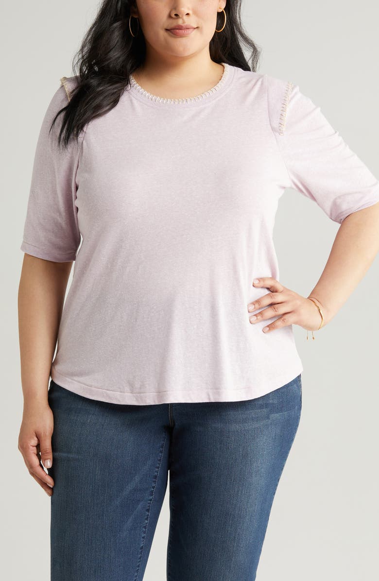 Wit & Wisdom Whipstitch Trim T-Shirt, Alternate, color, Heather Smokey Lavender