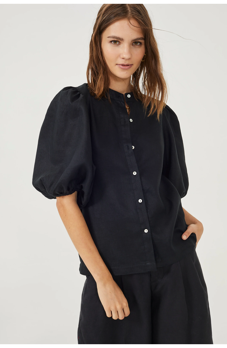 LANHTROPY Bubble Linen Shirt, Main, color, Black
