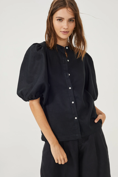 LANHTROPY Bubble Linen Shirt in Black  product
