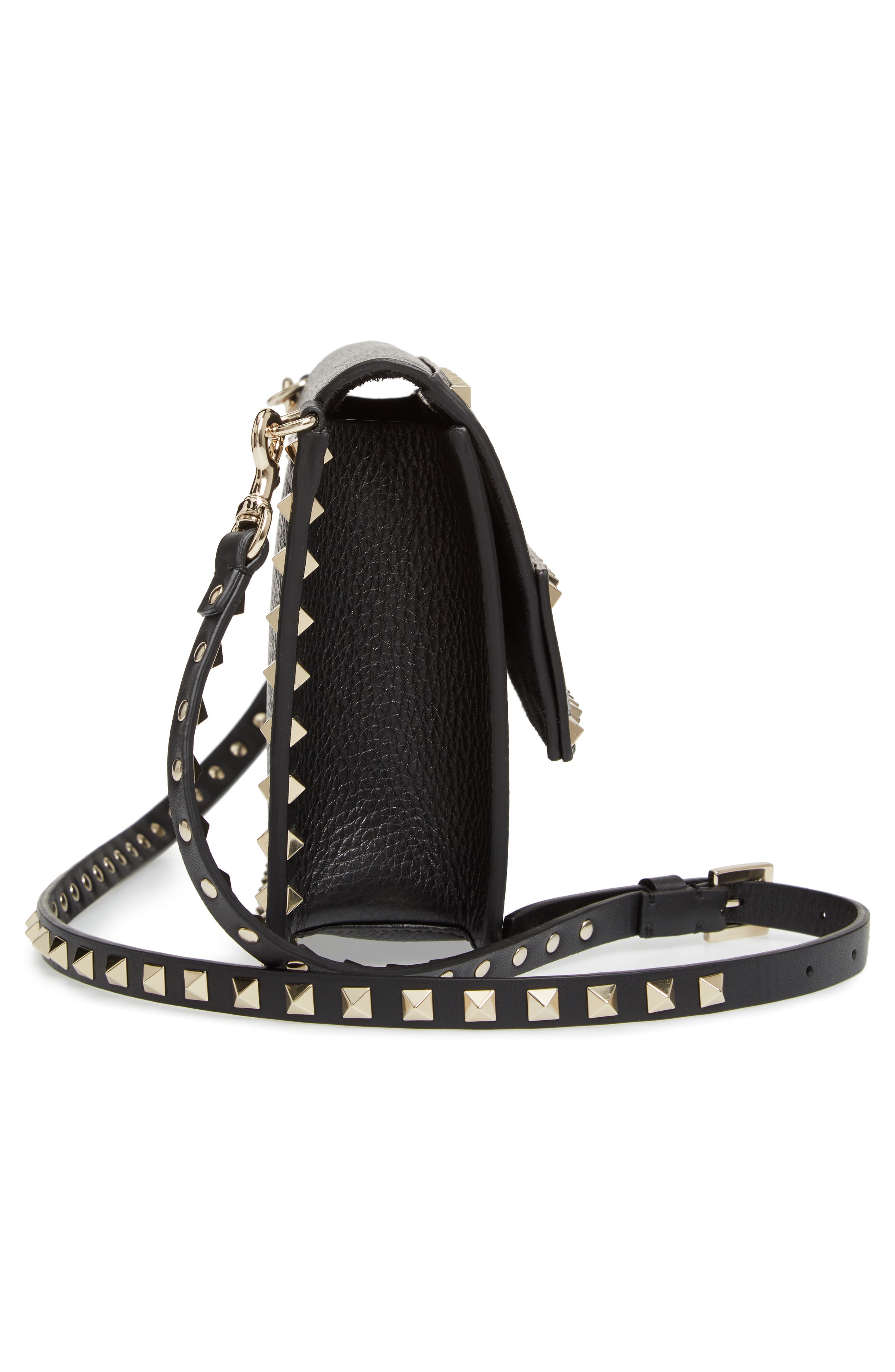 Small Rockstud Calfskin Leather Shoulder Bag, Alternate, color, NERO