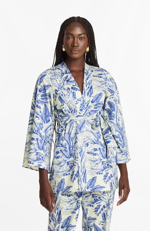 Mini Kimono Toile Blu in Cotton Poplin