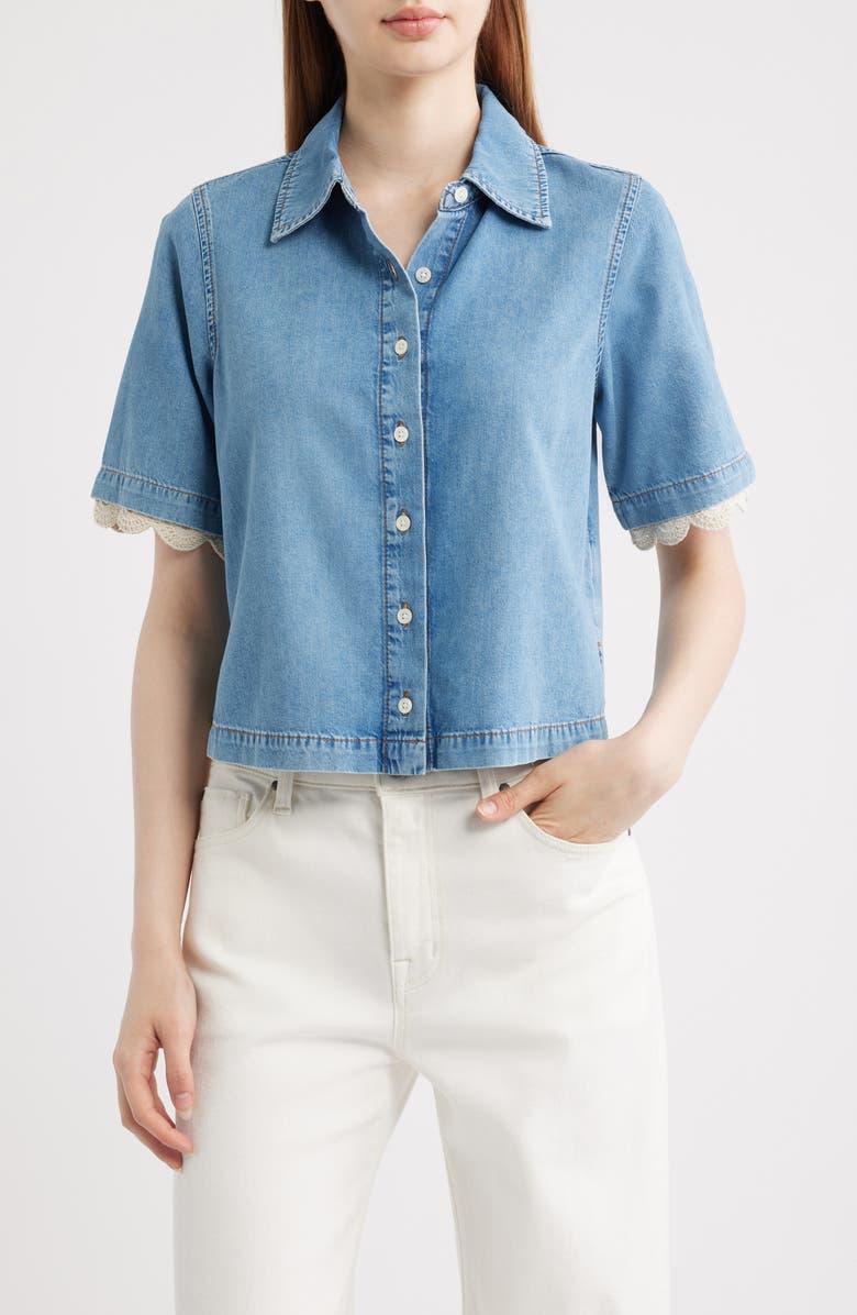 FRAME Denim Crochet Trim Button-Up Top, Main, color, Lacewing