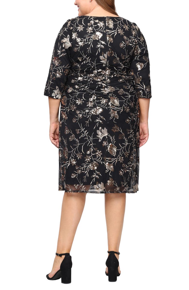 SL FASHIONS Embroidered Sequin Cocktail Dress, Alternate, color, Black/ Champagne