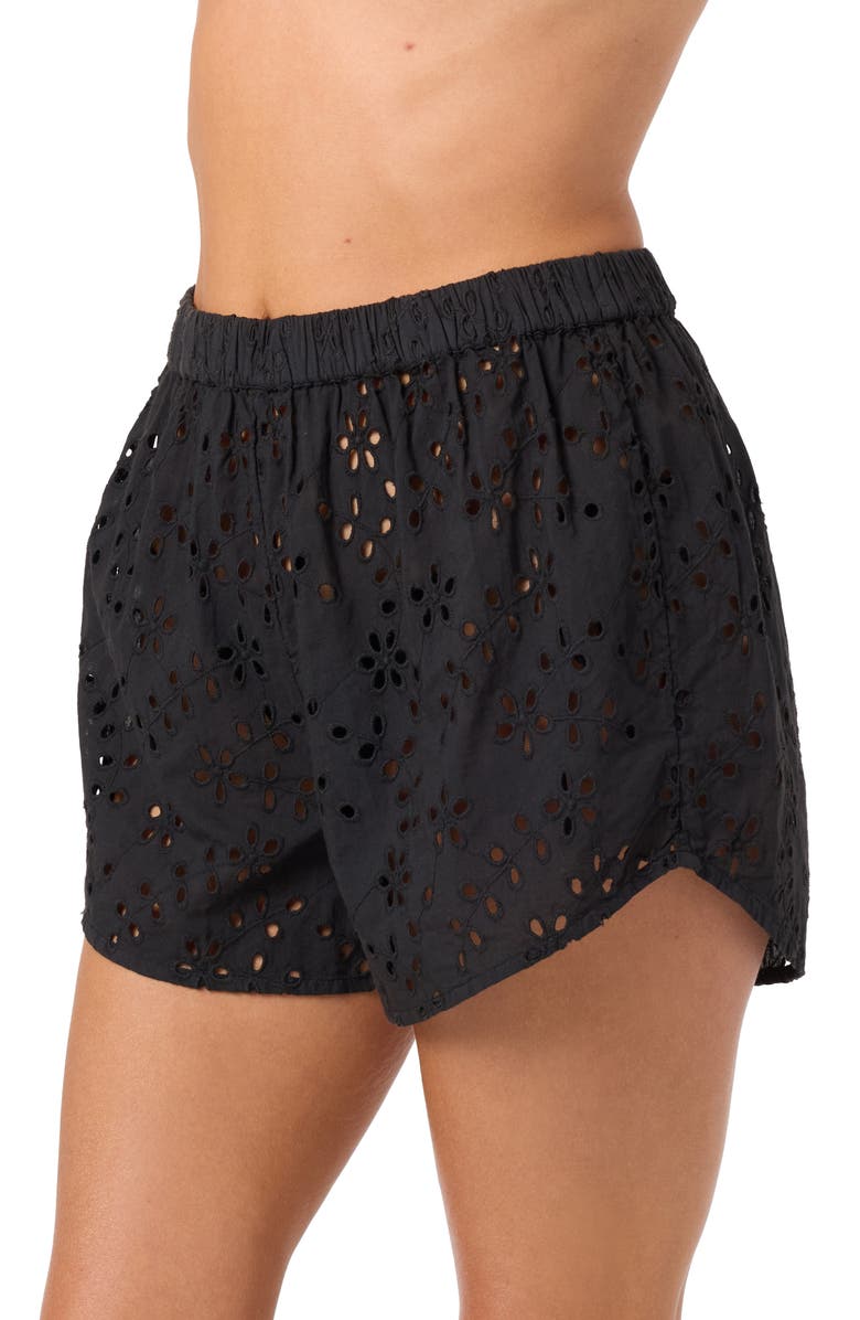 O'Neill Pam Cotton Eyelet Cover-Up Shorts, Alternate, color, Black