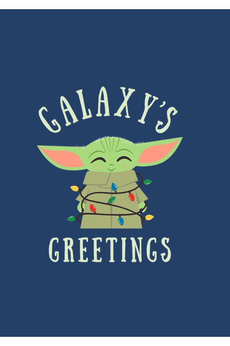 Boy's Star Wars The Mandalorian Christmas The Child Greetings  Pull Over Hoodie, Alternate, color, Navy Blue Heather