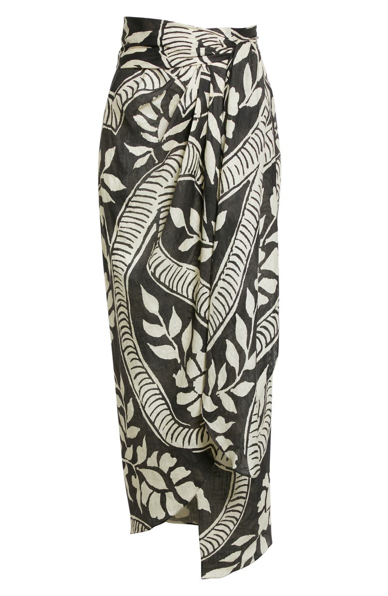 Johanna Ortiz Zebra Found in India Tropical Print Linen Midi Wrap Skirt, Alternate, color, 