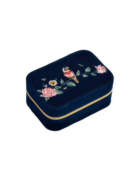 Rosy Posy Embroidered Blue Large Jewellery Box