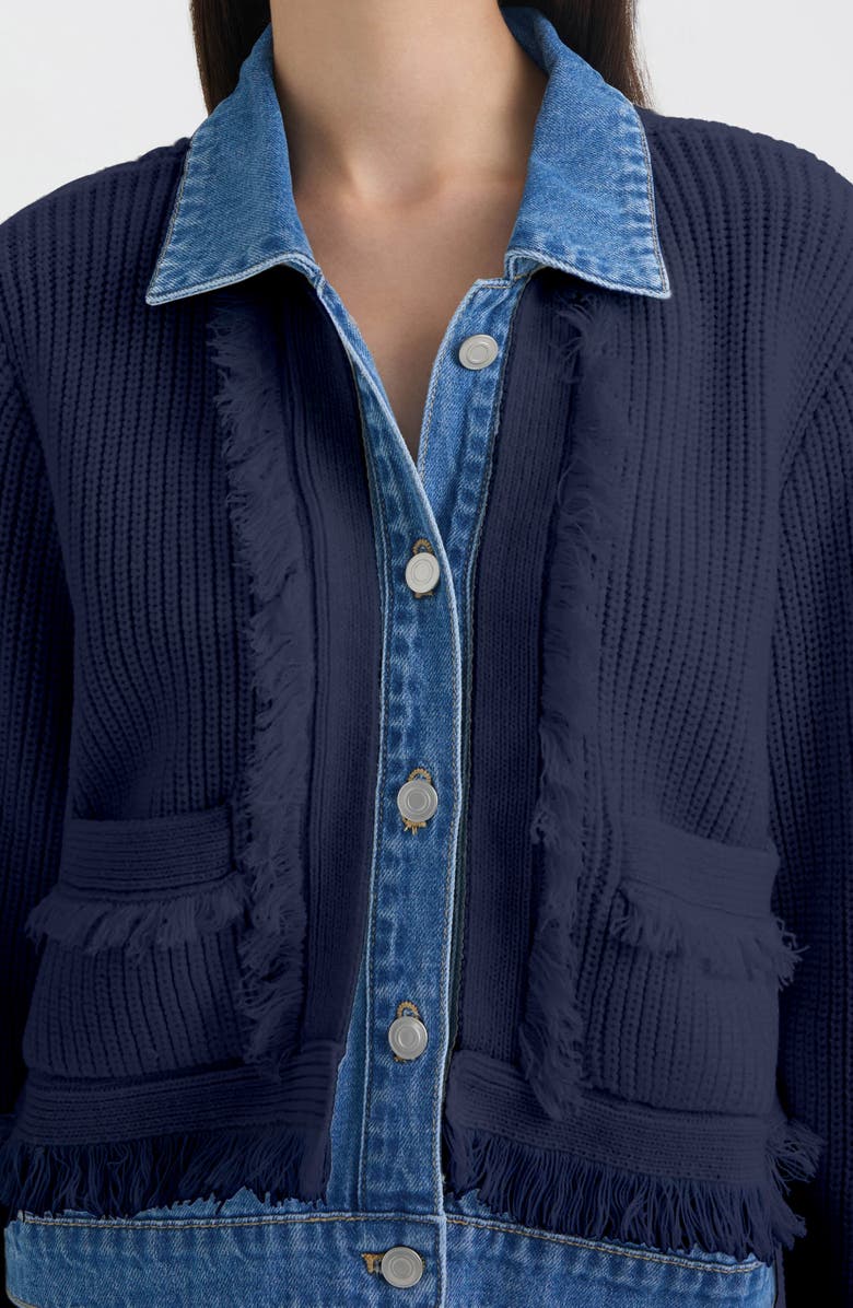 NVLT Denim Collar Cardigan, Alternate, color, Navy