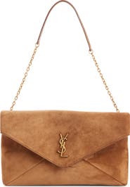 Saint Laurent Large Envelope Suede Pouch on Chain