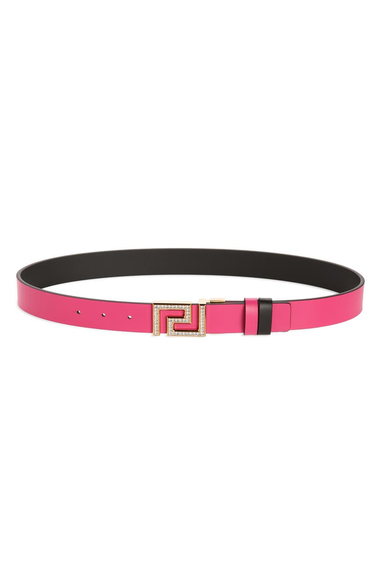 Versace Pavé La Greca Buckle Reversible Leather Belt, Alternate, color,