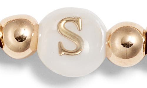 Nashelle Mother Of Pearl Initial Beaded Bracelet In Gold Fill S