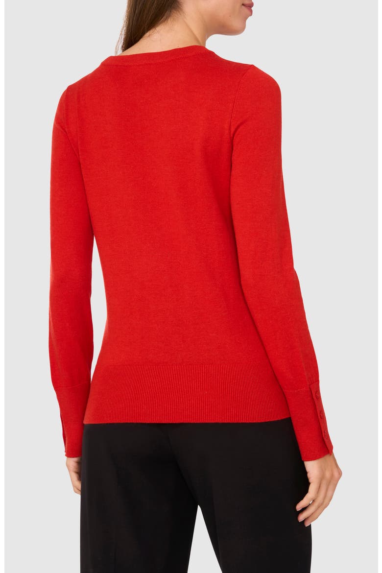 Button Cuff Crewneck Sweater, Alternate, color, WILD POPPY