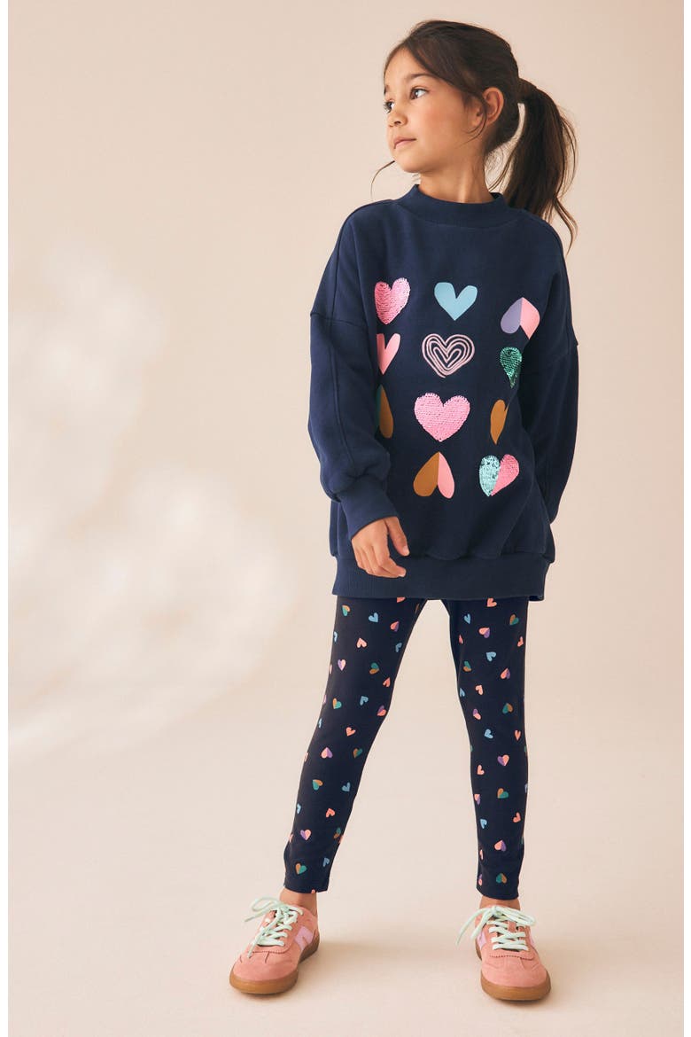 Kids' Sequin Heart Sweatshirt and Leggings Set, Alternate, color, BLUE