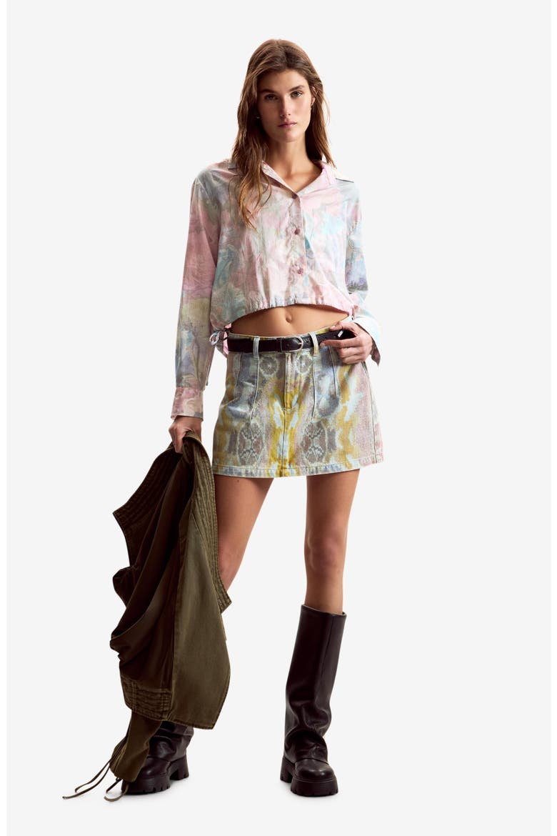 Floral Print Crop Shirt, Alternate, color, FUCHSIA