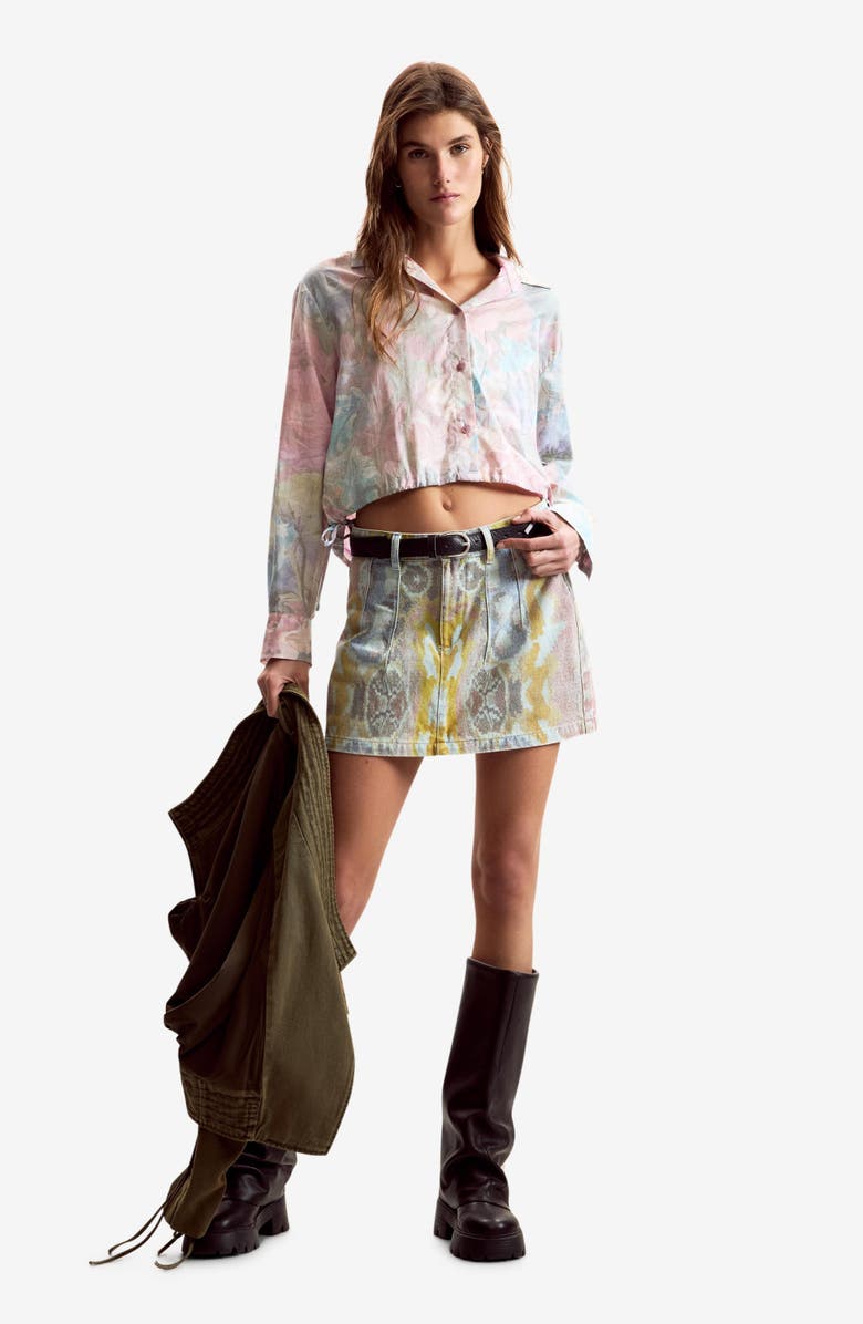 Desigual Floral Print Crop Shirt, Alternate, color, Fuchsia