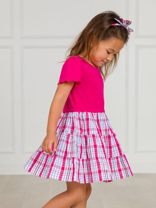 Rufflebutts Mixed Media Short Sleeve Tiered Dress In Pink