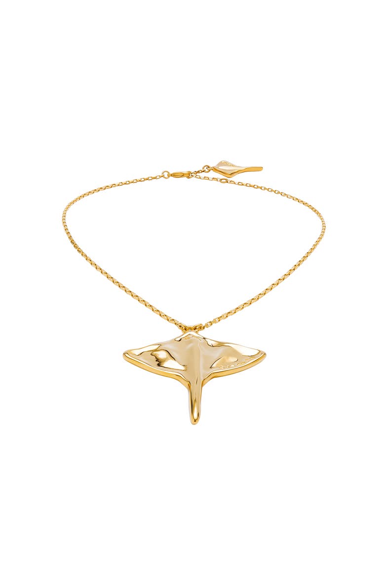 Short Chain Pendant Plated in 18K Gold with Manta Ray Figure, Alternate, color, Gold